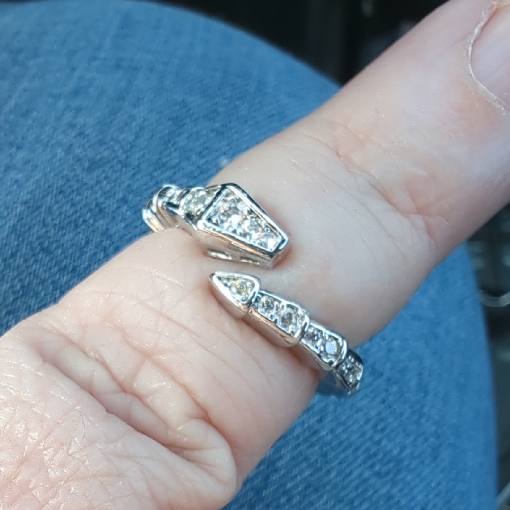 Sterling Silver Open Snake Ring with Clear Stones - Silver